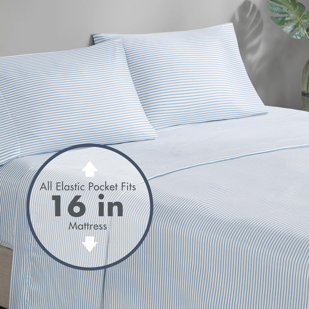 Jaxon Bed in a Bag Comforter Set with Sheet, Printed Stripe Design, Modern All Season Bedding and Matching Sham
