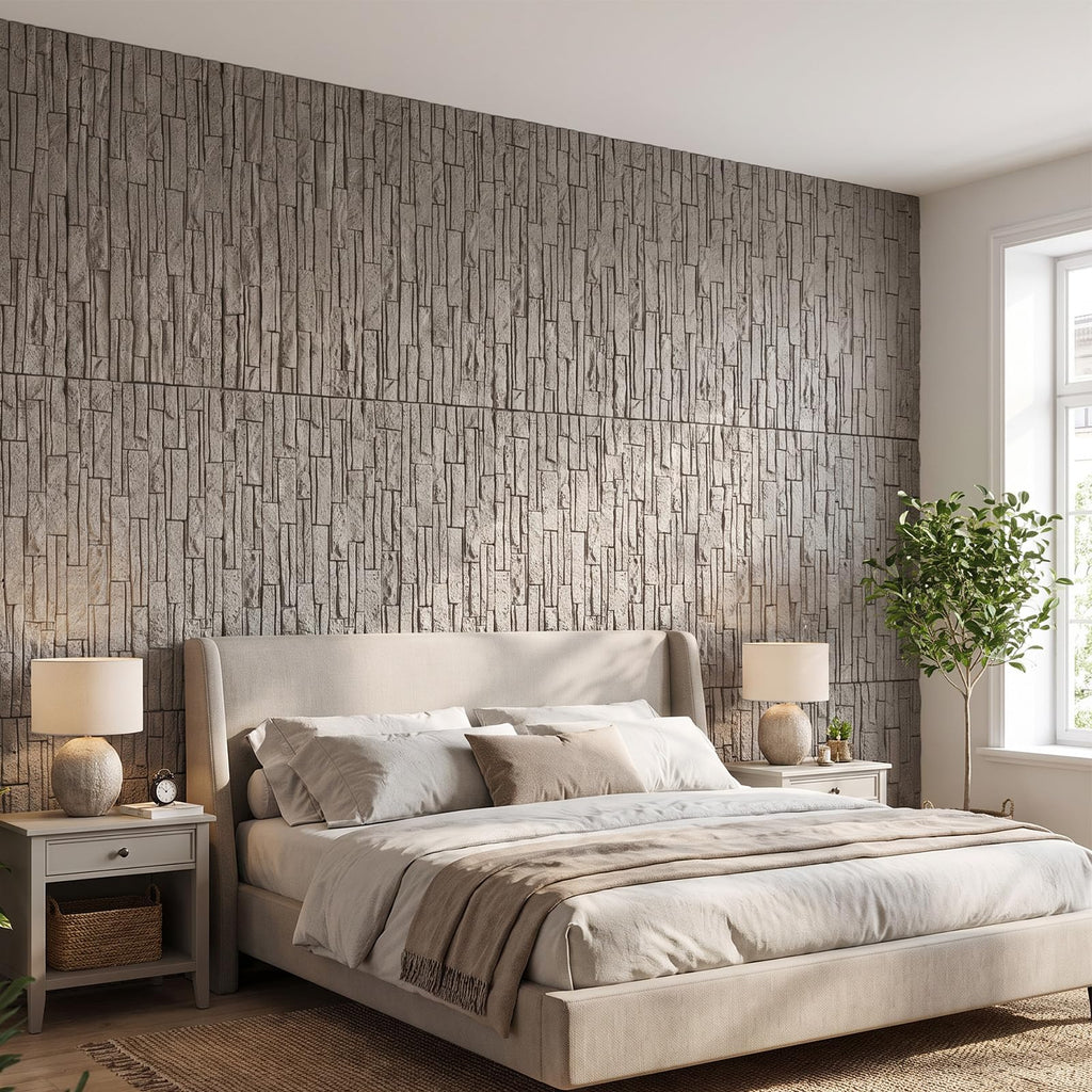 3D Faux Stone Wall Panels, 4 PCS PU Wainscoting Panel - Stacked Stone Design for Interior Wall Decor, Home & Office