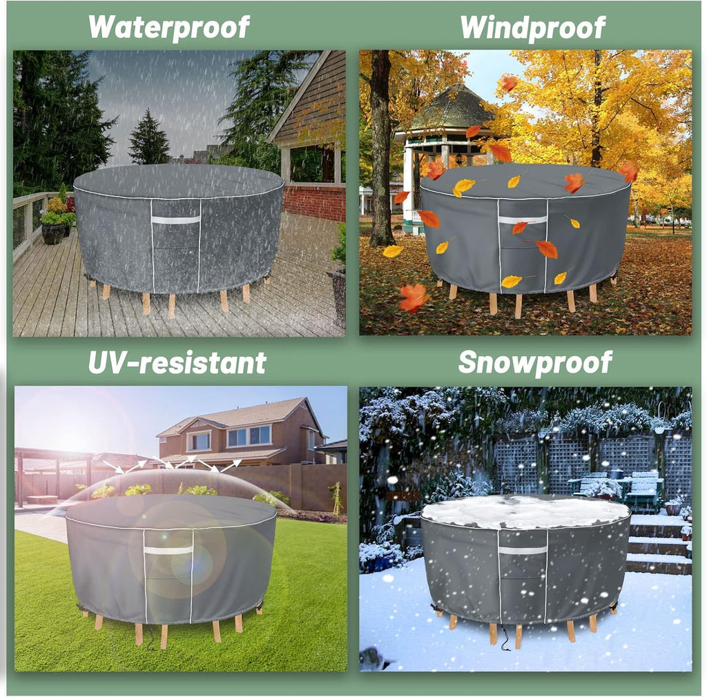 Round Outdoor Furniture Cover Waterproof, Round Patio Furniture Covers Table and Chairs Set, Heavy Duty 600D, 62" Dia