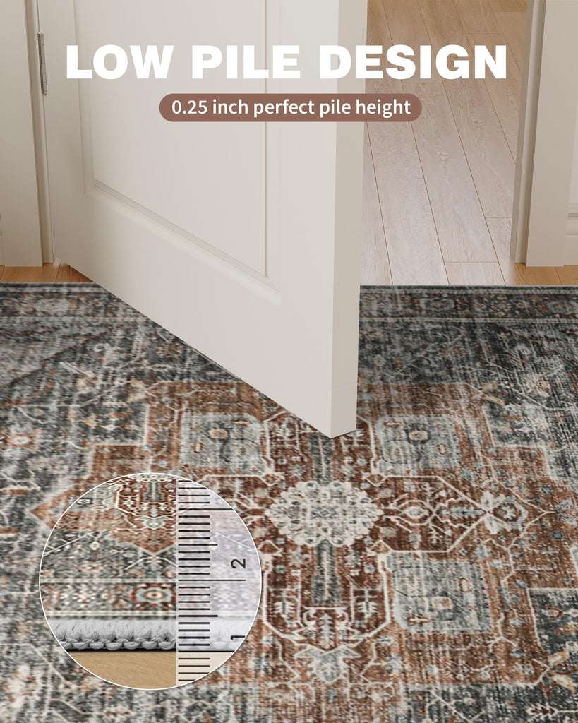 Washable Runner Rug, Non Slip Small Rugs Grey/Brown/Tan