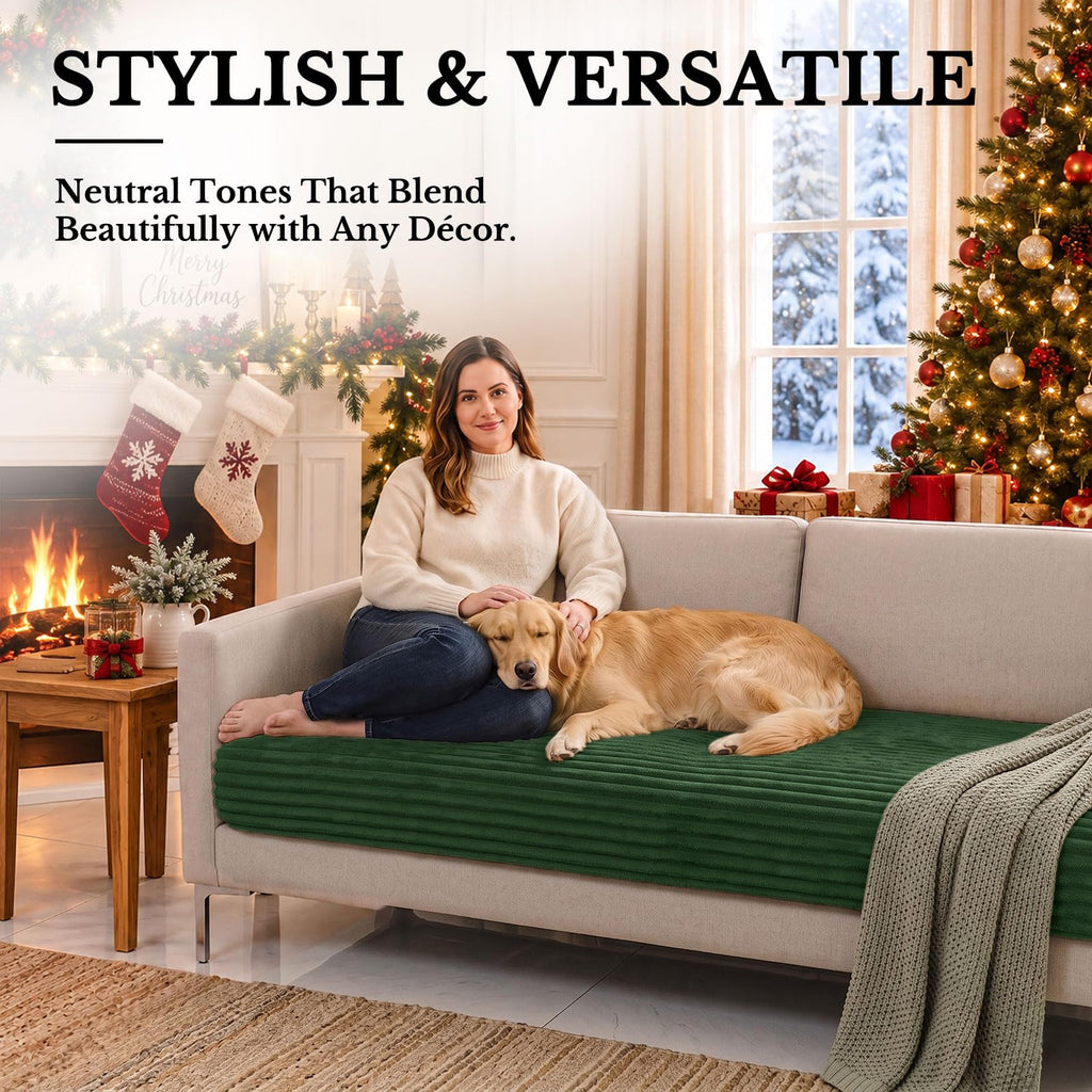 Waterproof Couch Cover for Dogs, Christmas Non Slip Plush Protector