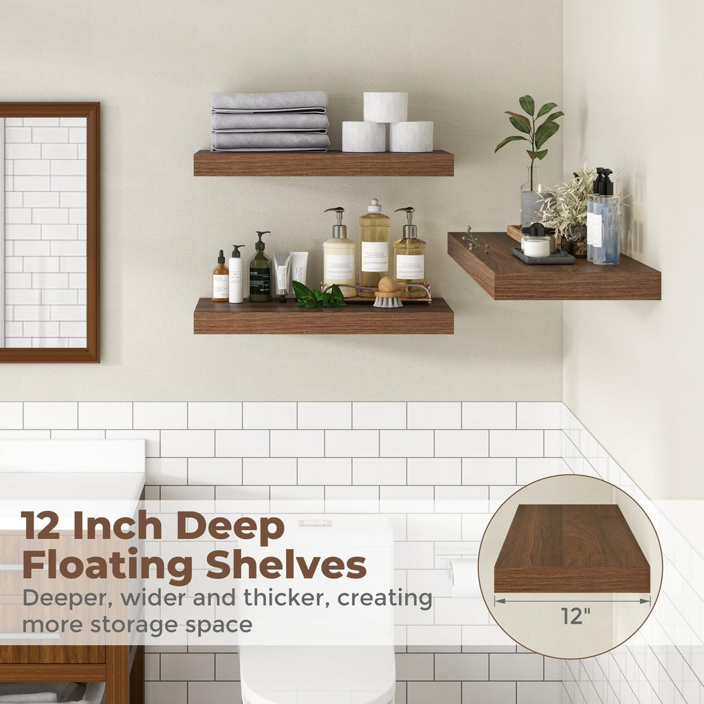 12 Inch Deep Floating Shelves, 67 Inch Long Extra Large Floating Shelves, Wall Shelves with Invisible Bracket