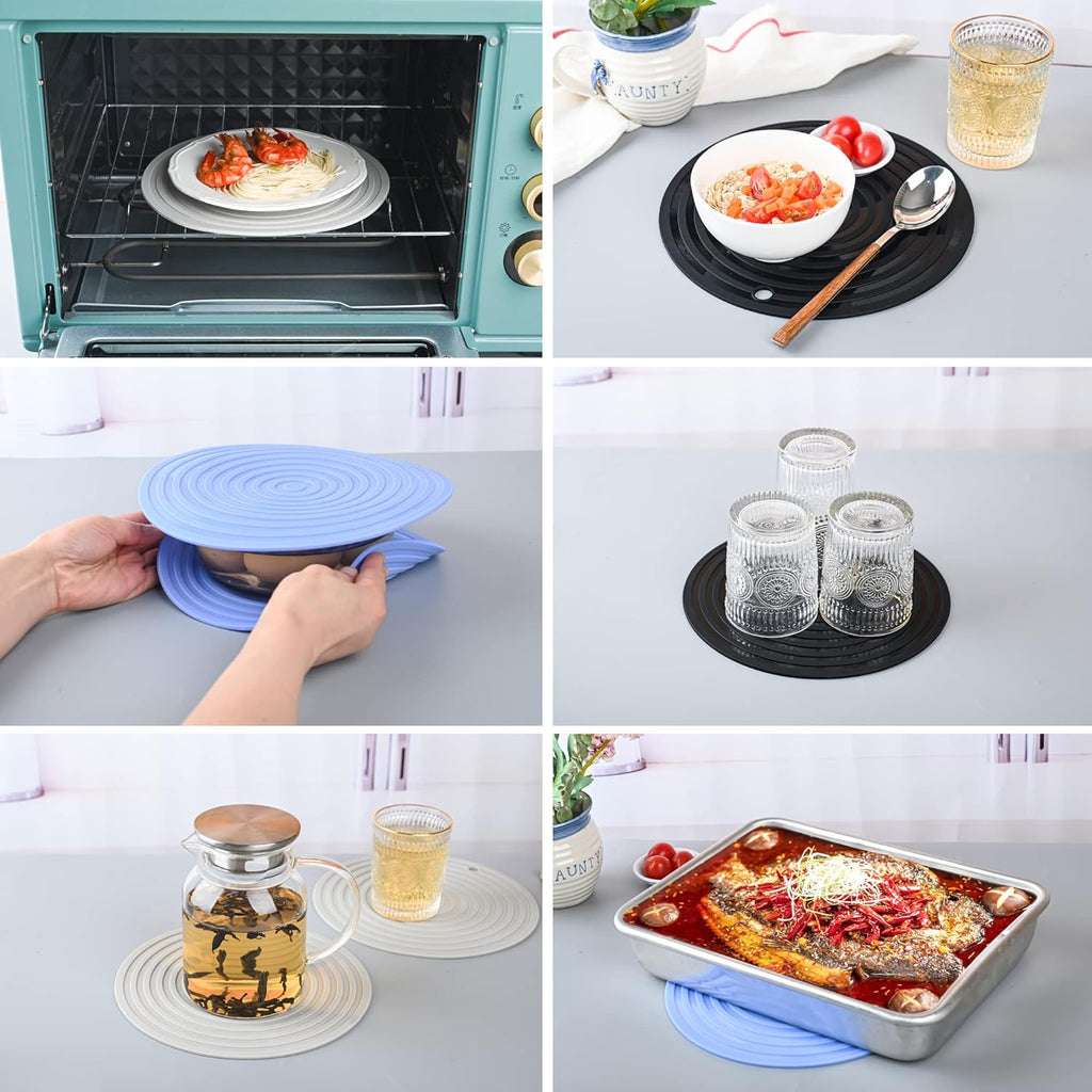 Silicone Trivets Mats for Pots and Pans, Heat Resistant Pot Holders, Flexible Hot Pads Table, Non Slip Mats, Dia11.81