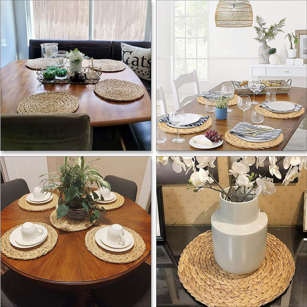 Defined Deco Woven Placemats Set of 4,12" Round Rattan Placemats,Natural Hand-Woven Water Hyacinth