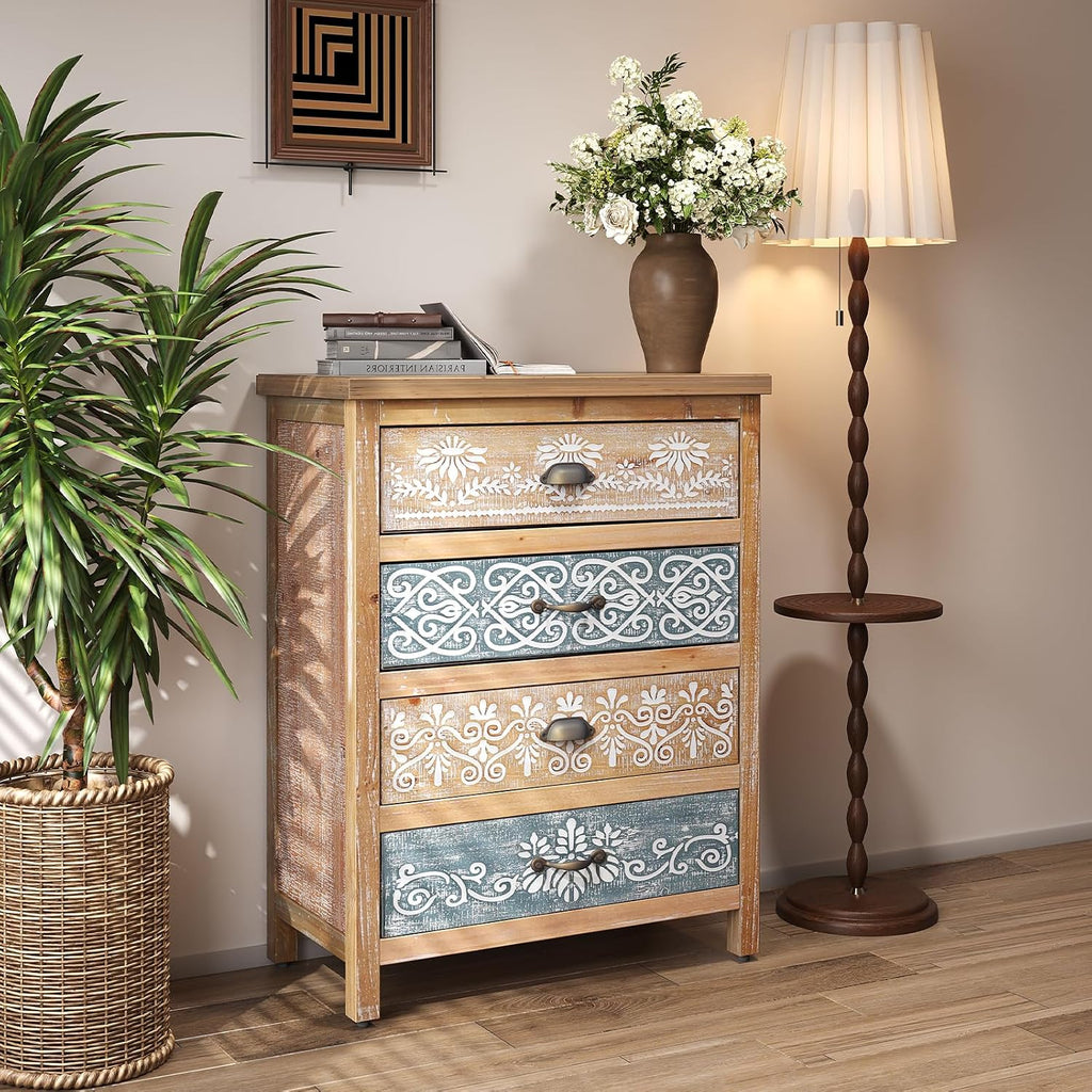 Small Solid Wood Storage Cabinet with Drawers,Vintage Accent Cabinet | Storage Drawers,Accent Credenza,Solid Wood