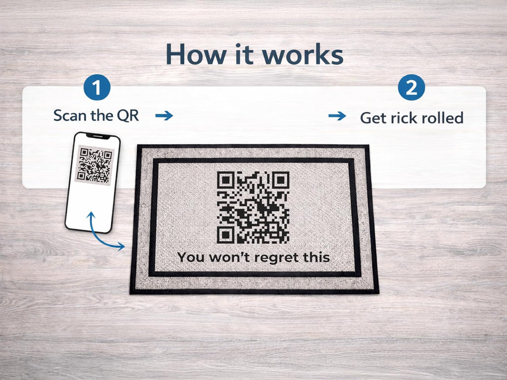 Rick Roll Door Mat | Funny Welcome Mat for Outside | 18 x 30 Rubber Backed Door Mat | Inside Doormat | Housewarming