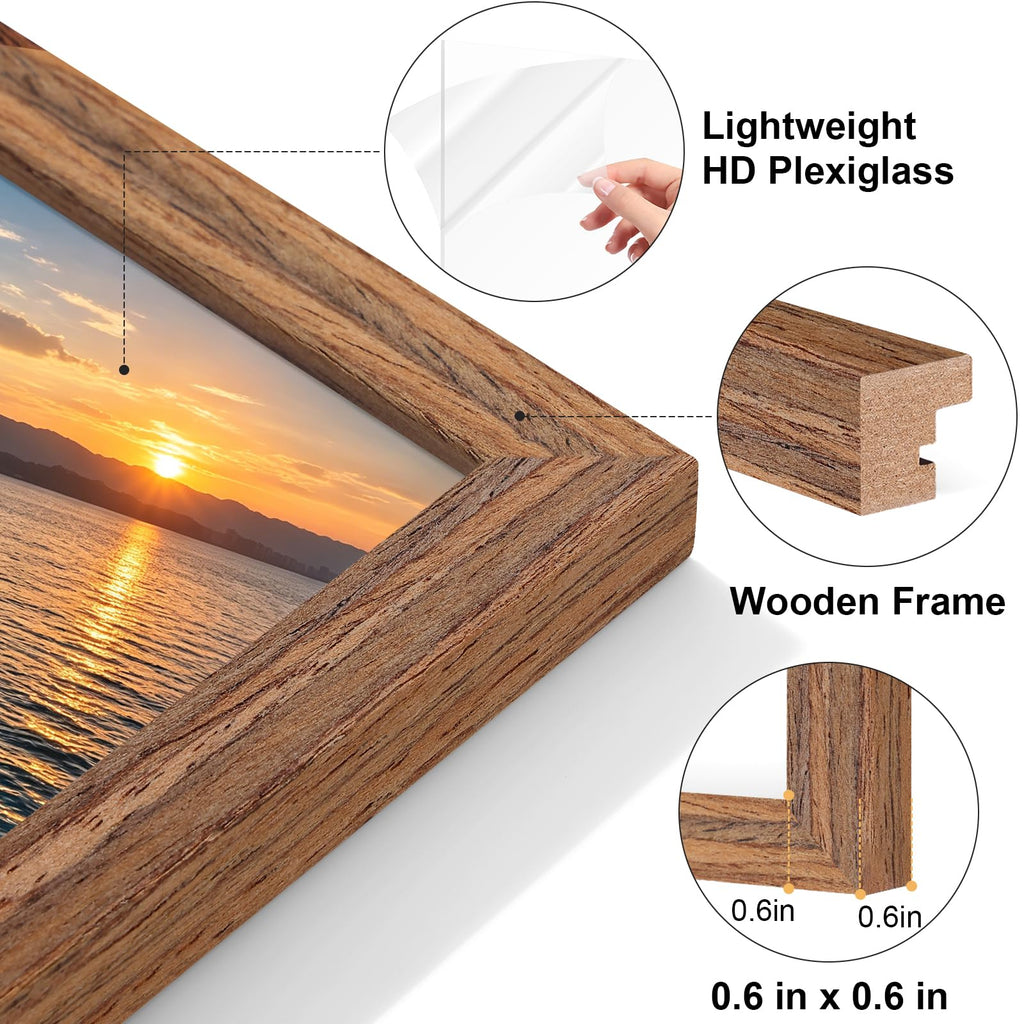 8x10 Double Picture Frame, Hinged 2 Photo Frames, Rosewood