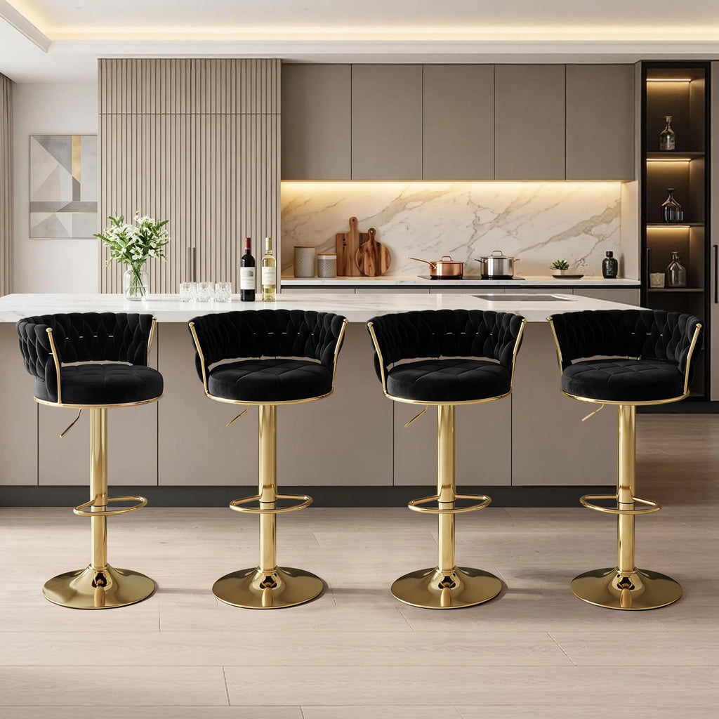 Bar Stools Set of 2, Adjustable Barstools Counter Height Stools with Back and Arm, Velvet Woven Kitchen Island Stools