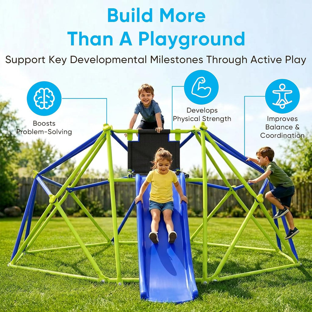 8FT Climbing Dome with Slide, Outdoor for Ages 3-10 | Stable Dome Climber Supports 600LBS, Rust-Resistant Jungle Gym
