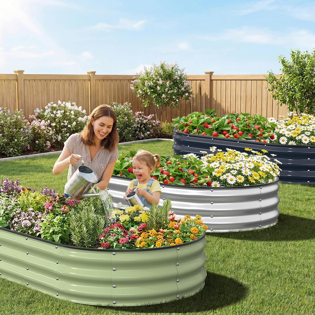 Raised Garden Bed, 6x3x1 FT Galvanized Steel Metal Raised Garden Bed, Oval Open-Bottom Design, 12-Inch Deep for