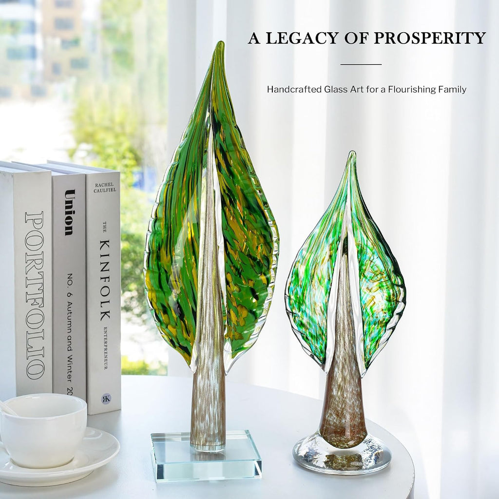 12 Inch Blown Glass Tree of Life Leaf Sculpture Decor