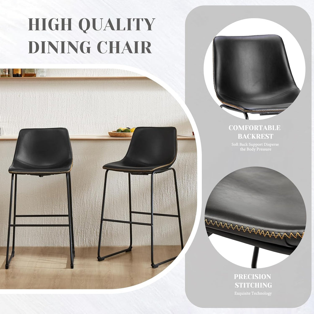 Counter Height Bar Stools Set of 4, 30 inch Height Stool Faux Leather Barstools with Back, Armless