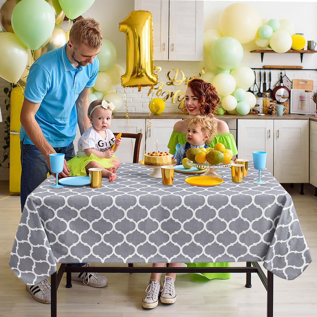 Vinyl Tablecloth with Flannel Backing 2 Pcs 60x84 in Moroccan Grey