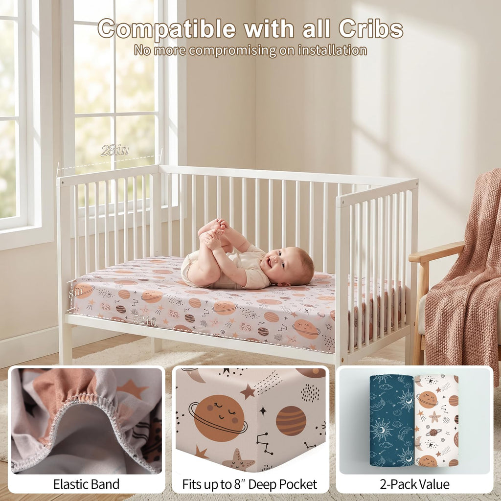 Baby Crib Sheets 2 Pack for Boys and Girls Fit for Standard Crib Toddler Mattress Breathable Soft Microfiber Baby