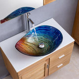 Vessel Sink, 21.6" Bathroom Sink Multicolor Irregular Teardrop Glass Bowl Sinks for Countertop Washbasin