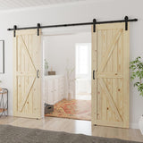 30x80 inch Double Barn Door with 10ft Sliding Barn Door Hardware Kit Included, Unfinished Solid Spru