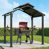 8’x5’ Grill Gazebo, Outdoor BBQ Hardtop Gazebo with Galvanized Steel Double Roof
