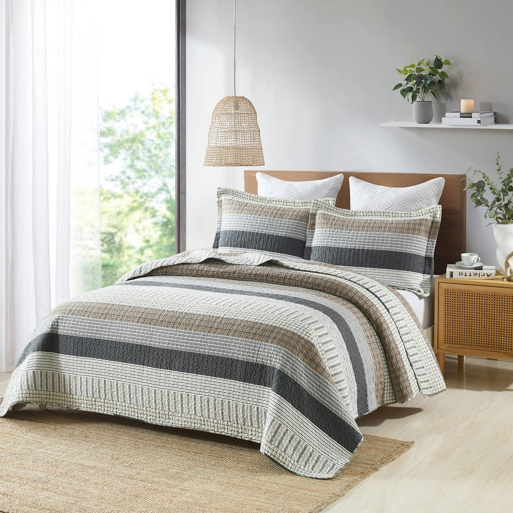100% Cotton Quilt Set, Patchwork Quilt Bedding Set Bedspreads, Farmhouse Lightweight Comforter