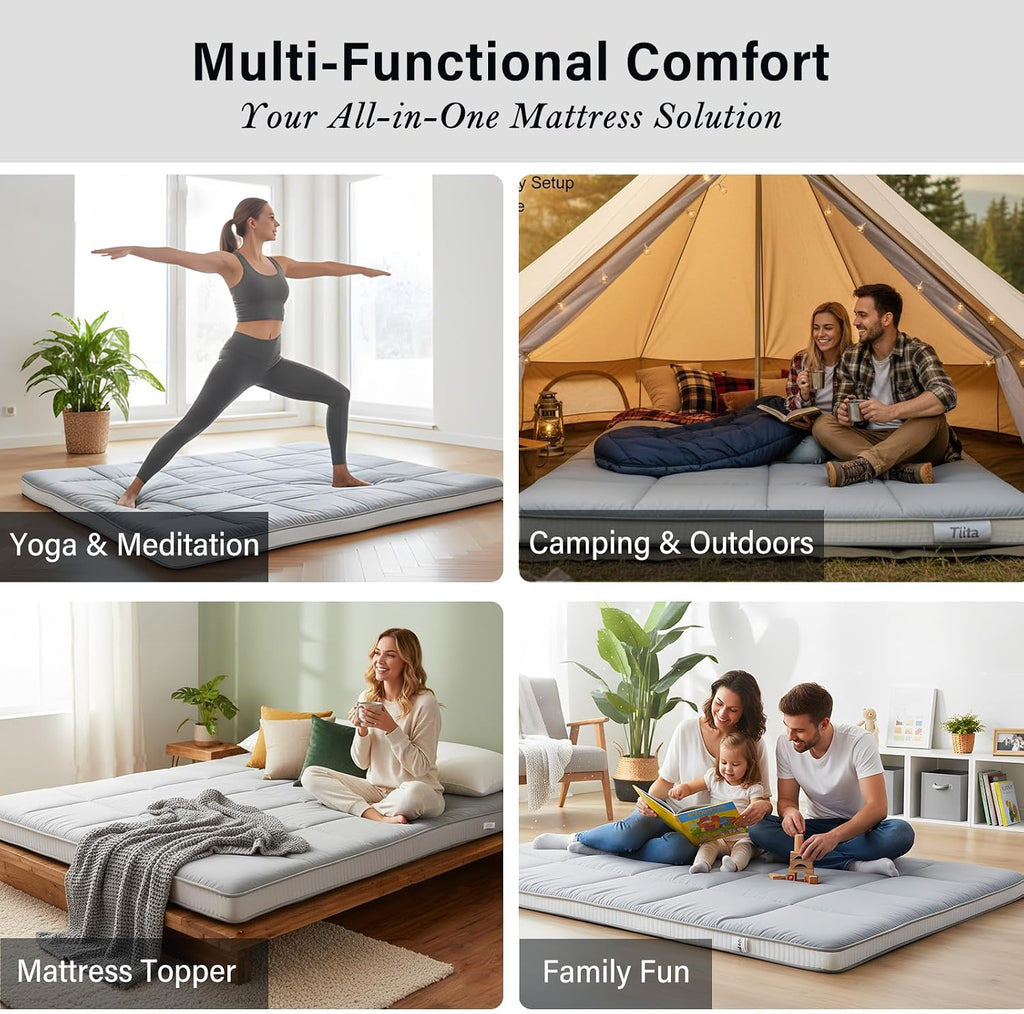 Japanese Floor Mattress, Roll-Up Futon with Storage Bag