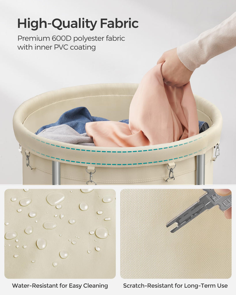 Laundry Basket with Wheels,190L, Steel Frame, Removable Bag
