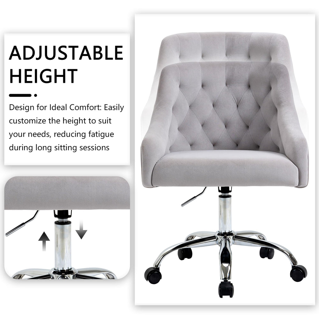 Office Chair, Velvet Swivel Adjustable Accent Vanity Chair with Arms Nailhead Trim, for to Living Room