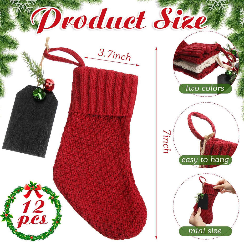 Christmas Mini Stockings Knitted Stocking, Red and White - Set of 12
