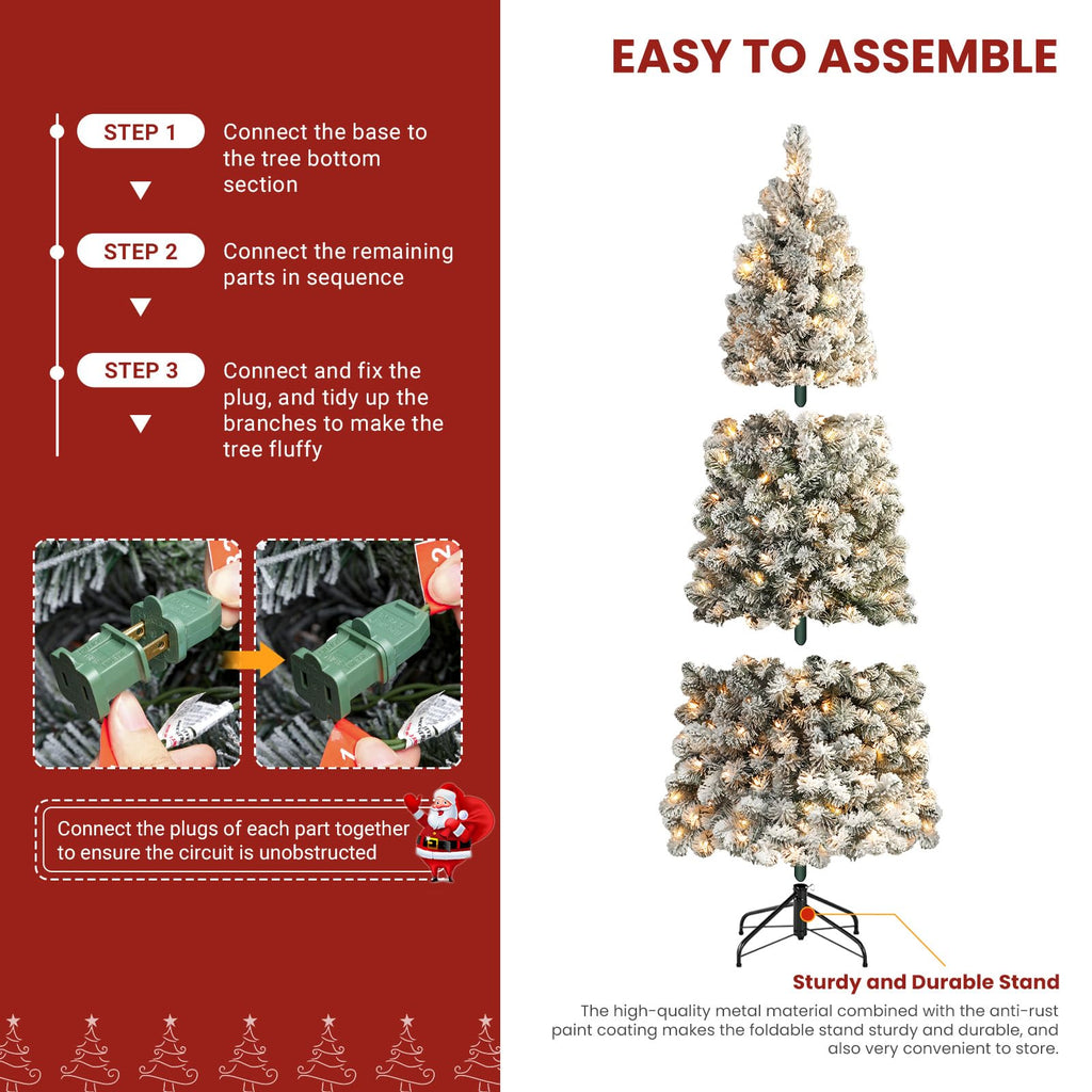 7ft Prelit Snow Flocked Artificial Slim Pencil Christmas Tree