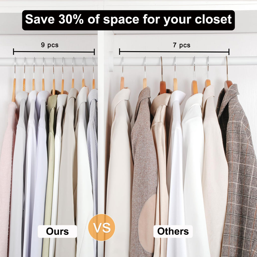 Wooden Hangers 48 Pack, 0.28-inch Slim & Durable Clothes Hangers Space Saving, Natural Wood Hanger with 360°Swivel