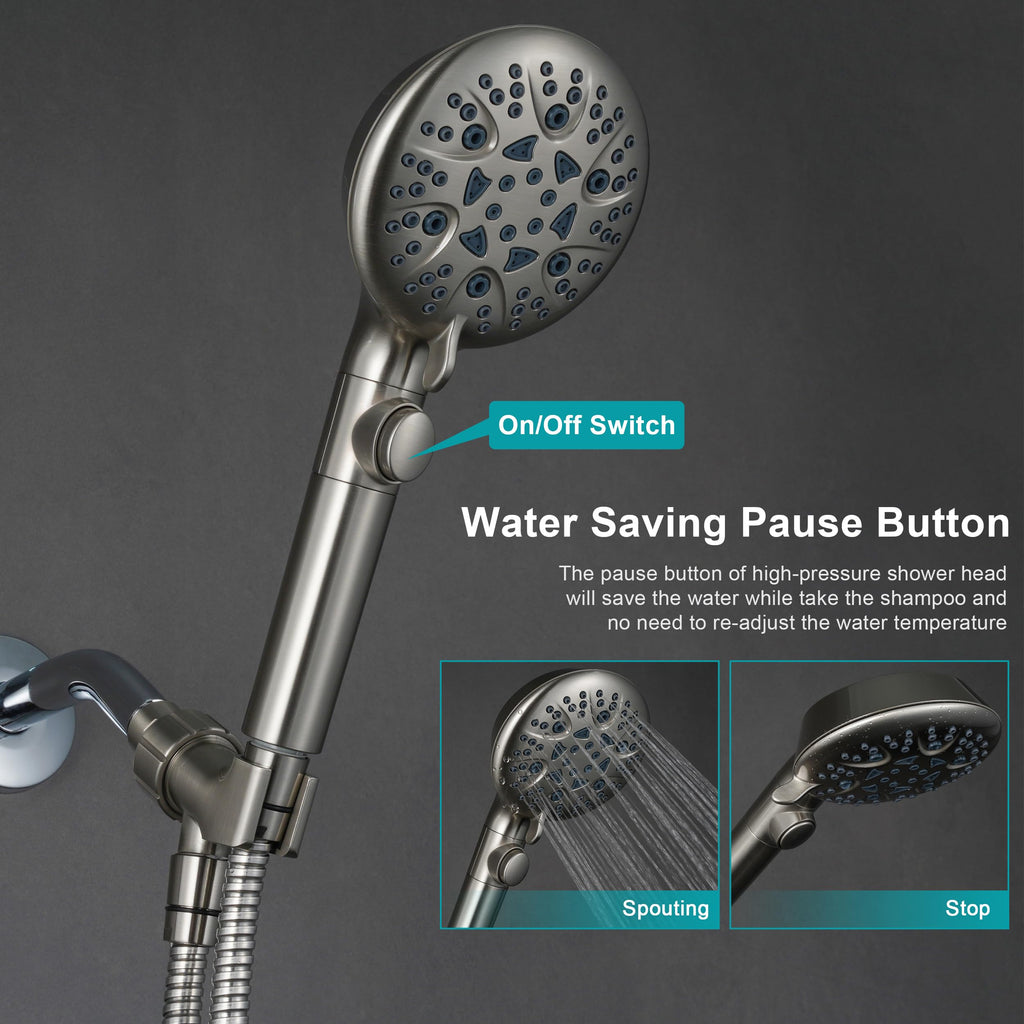 Brushed Nickel Shower Heads Handheld with On Off Switch,8-Mode High Pressure Shower Wand with 79In Stainless Steel