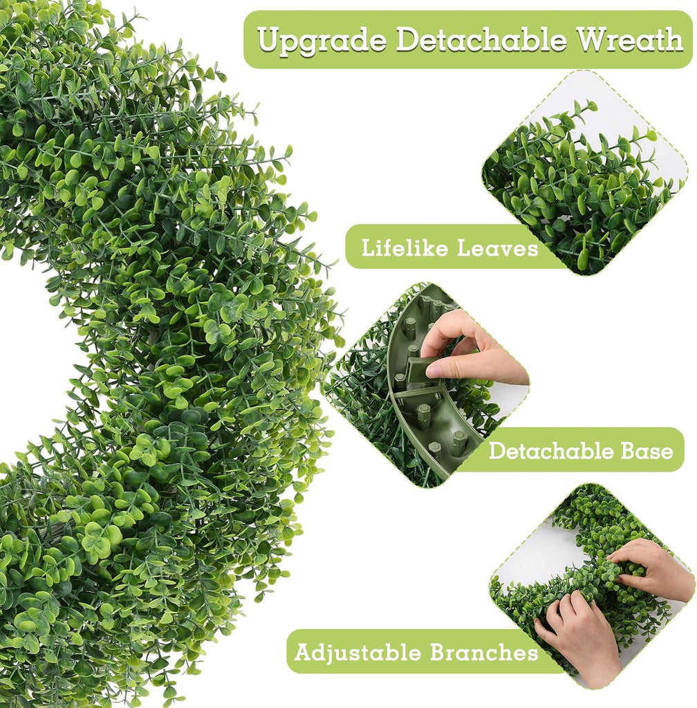24 Inch Large Boxwood Wreaths for Front Door, Green