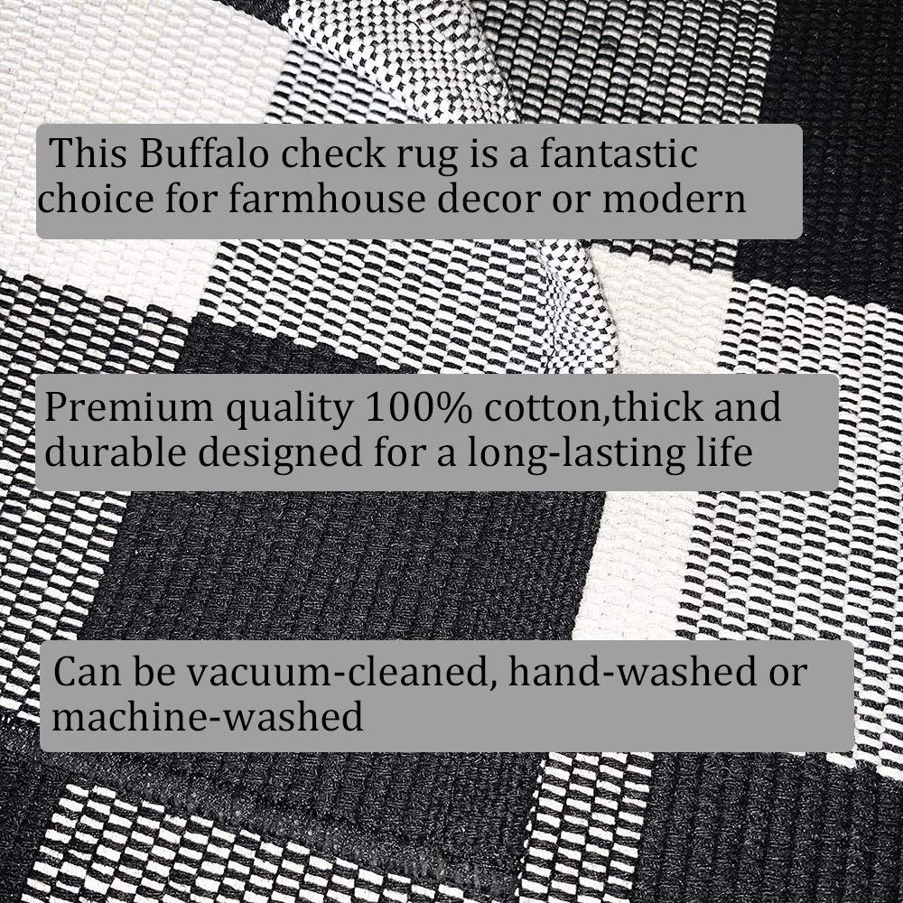 Buffalo Plaid Outdoor Rug, 27.5''x43'' Black White Check Indoor/Outdoor Area Rugs, Layering Rug for Hello/Welcome
