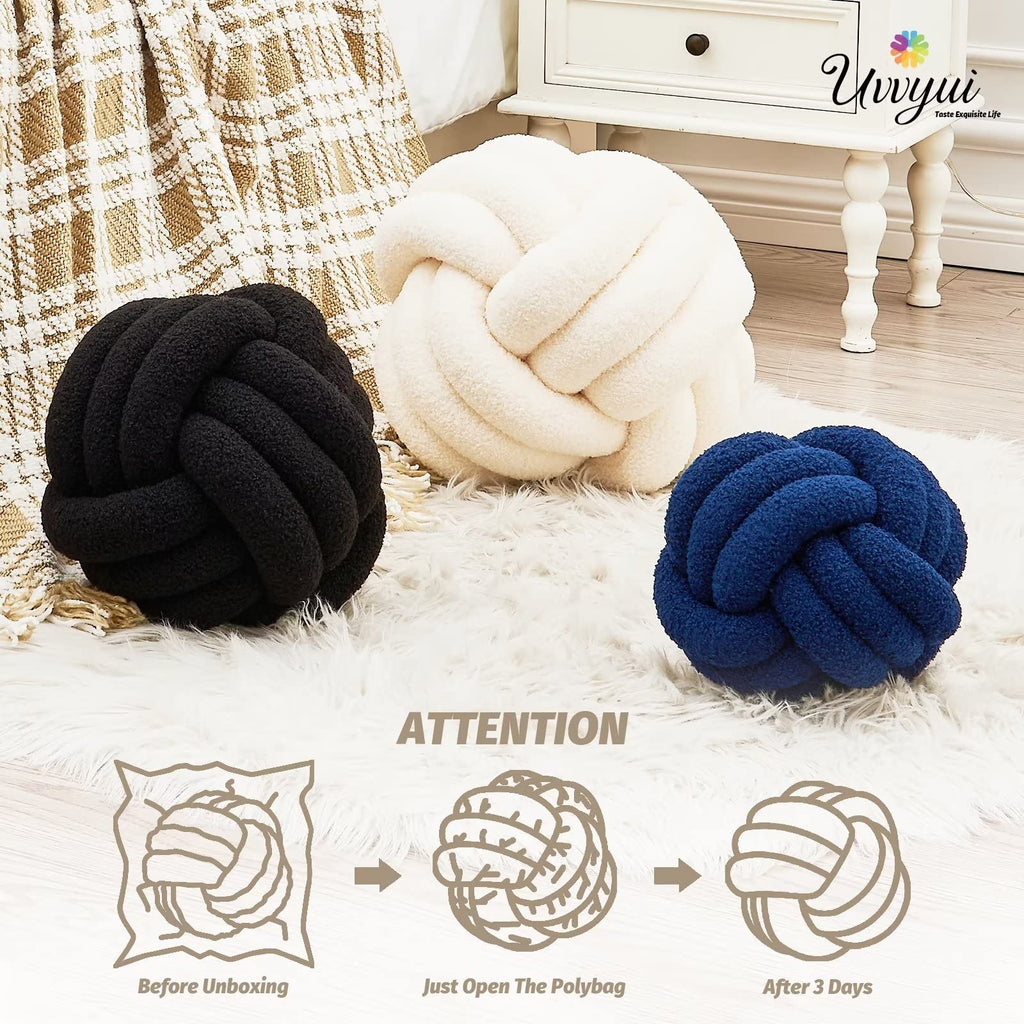 Knot Pillow Ball, Soft Home Decorative Pillows, Round Throw Pillow, Handmade Knotted Plush Pillow, Round Boucle
