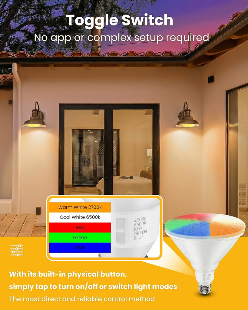 LED PAR38 Outdoor Flood Light Bulbs, RGBCW 5CCT, Not Dimmable, 4-Pack
