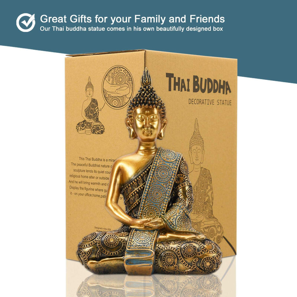 Meditating Seated Thai Buddha Statue, Gold, Polyresin