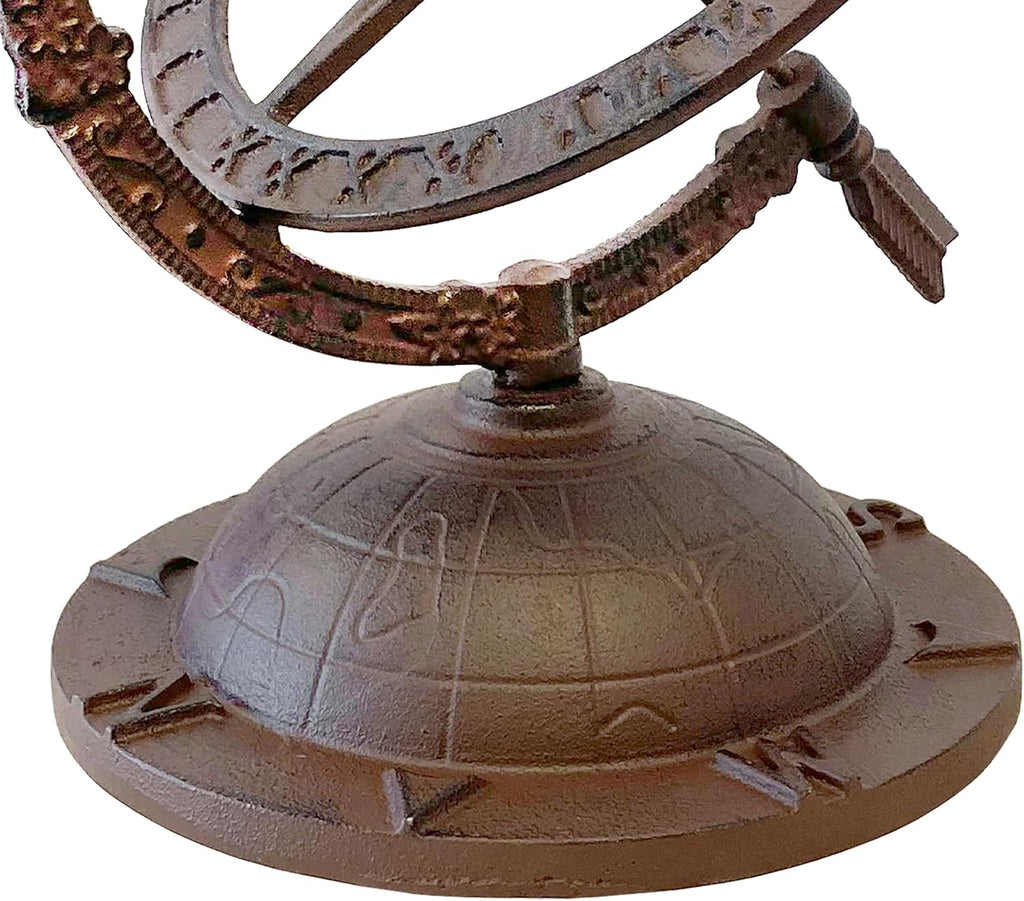 Cast Iron Armillary Sundial with Starburst | Decorative Garden Globe with Roman Numerals | Antique-Style Sphere, or