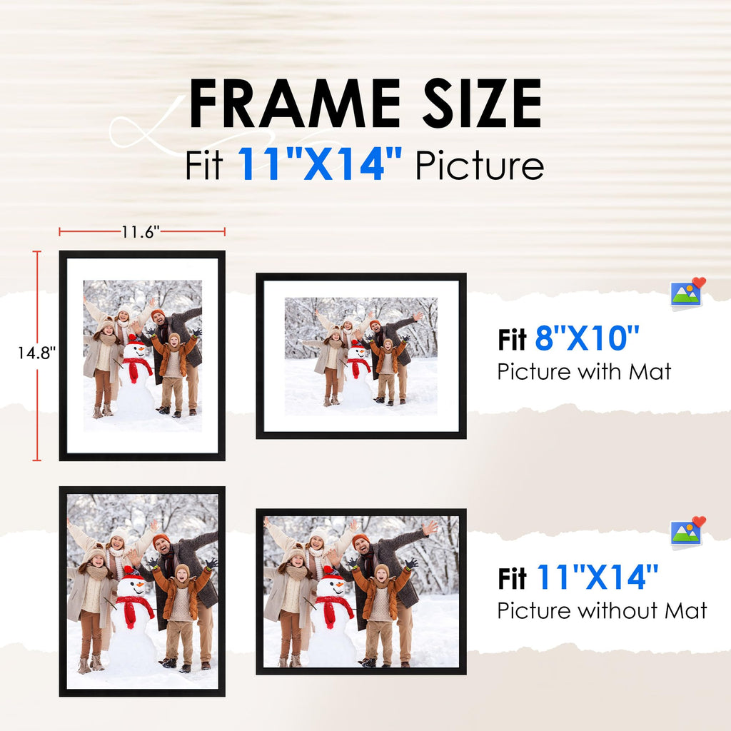 11x14 Picture Frame Bulk-6 Pack, Photo Frame with HD Plexiglass, Display Pictures 8x10 with Mat or 11x14 Without Mat