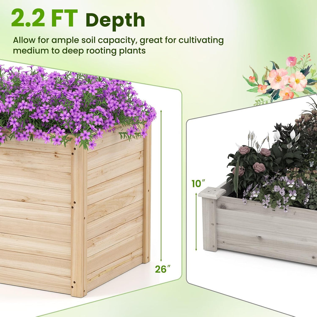Wood Raised Garden Bed, 40"x25"x26" Elevated Planter Box w/Open-Ended Base for Deep-Rooted Plant Vegetable Fruit