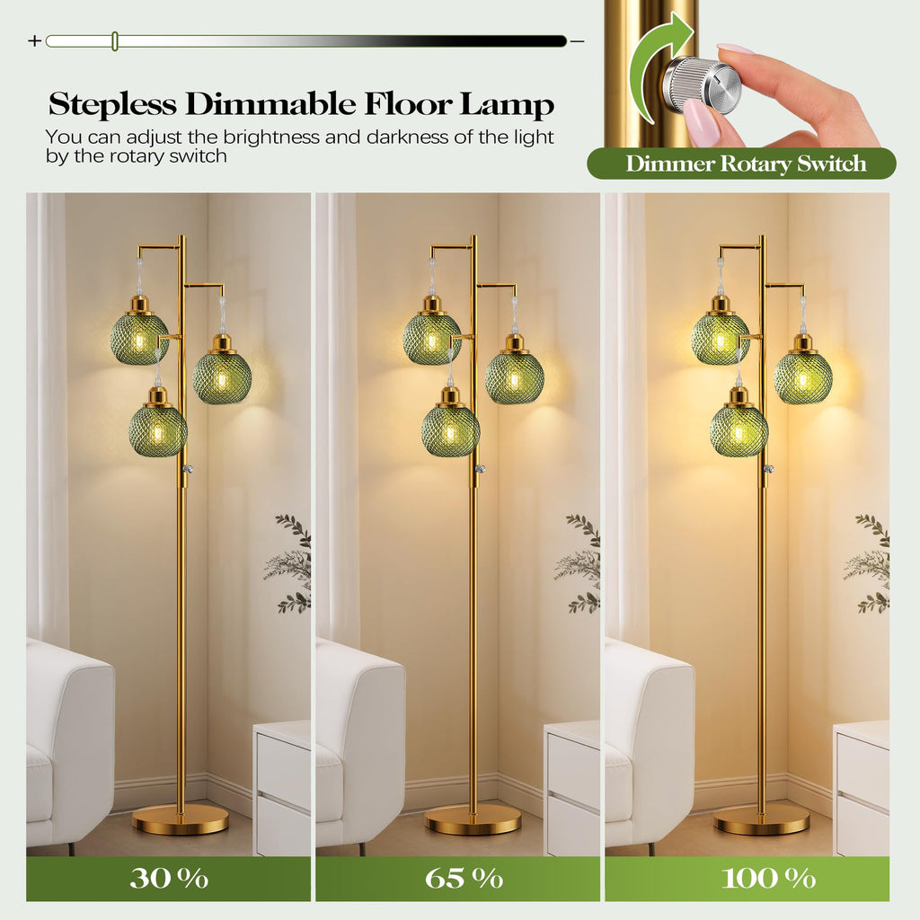 Modern Glass Floor Lamps, 3 Lights Standing Lamp, Green