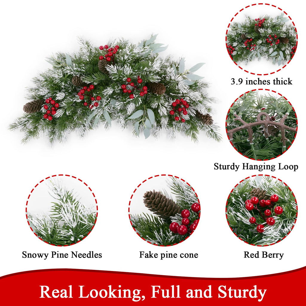 Christmas Swag 26 Inch Artificial Christmas Mailbox Swag Front Door Decorative Swag Faux Greenery Pine Swags with