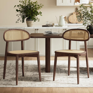 Rattan Dining Chairs Set of 2, Mid Century Modern Dining Room Chairs, Aemless Kitchen Chairs, Farmhouse Accent Chair