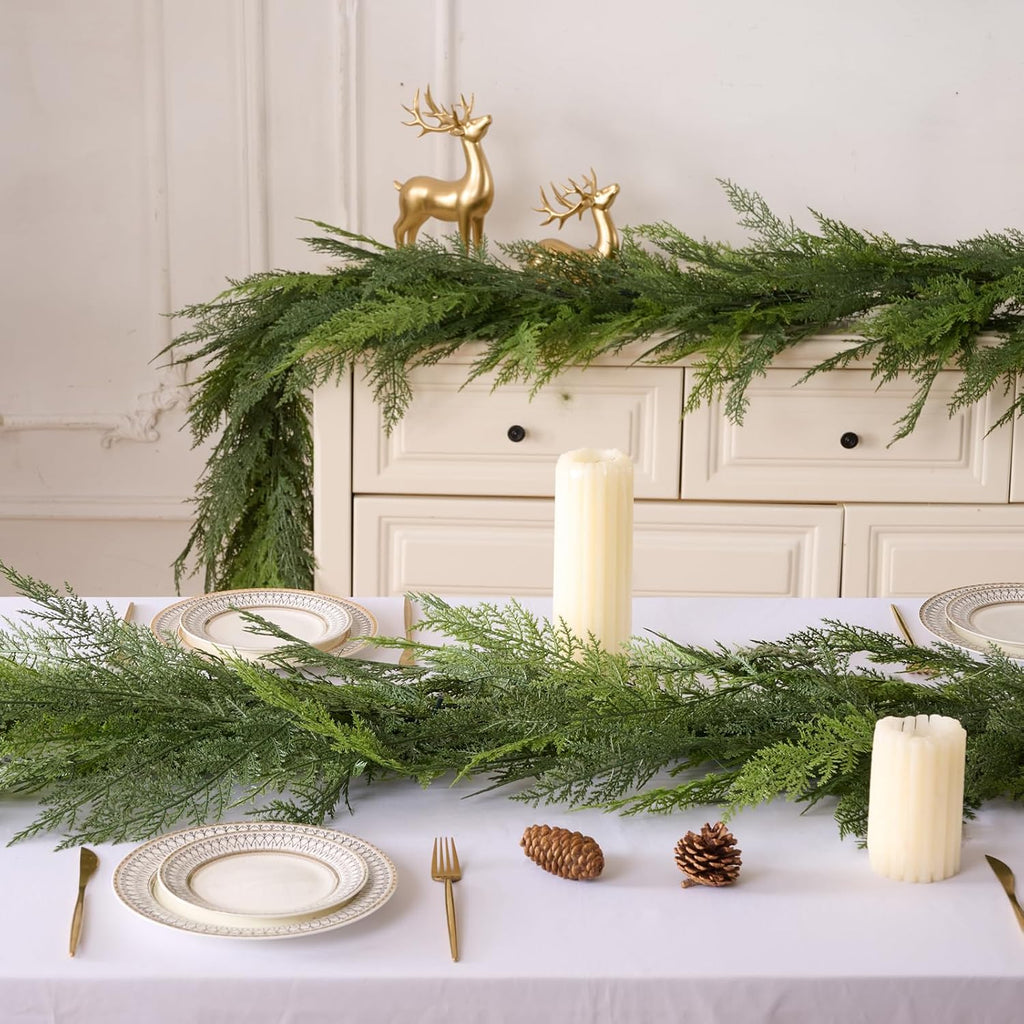 9 FT 1Pcs Prelit Realistic Faux Pine Cedar Garland for Christmas Decor Home