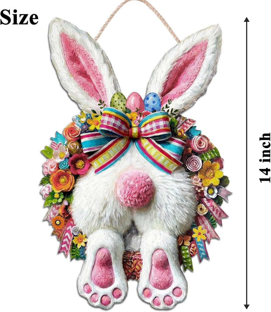 Easter Decoration Wooden Door Wreath for Front Door Sign Cute Bunny Wooden Door Hanger Rabbit Spring Decoration, Cute