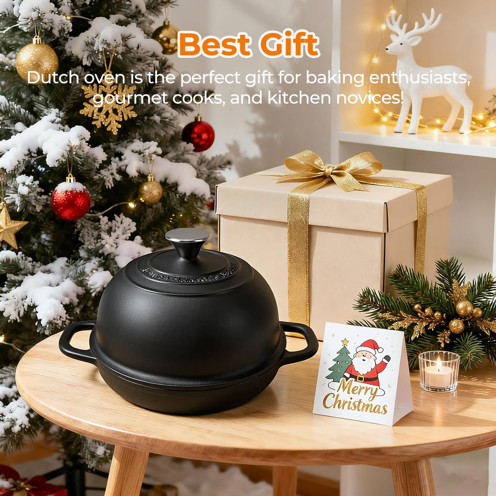 5QT Pre-Seasoned Cast Iron Dutch Oven For Bread Baking, Dutch Oven with Domed Lid, Sourdough Bread Baking Supplies