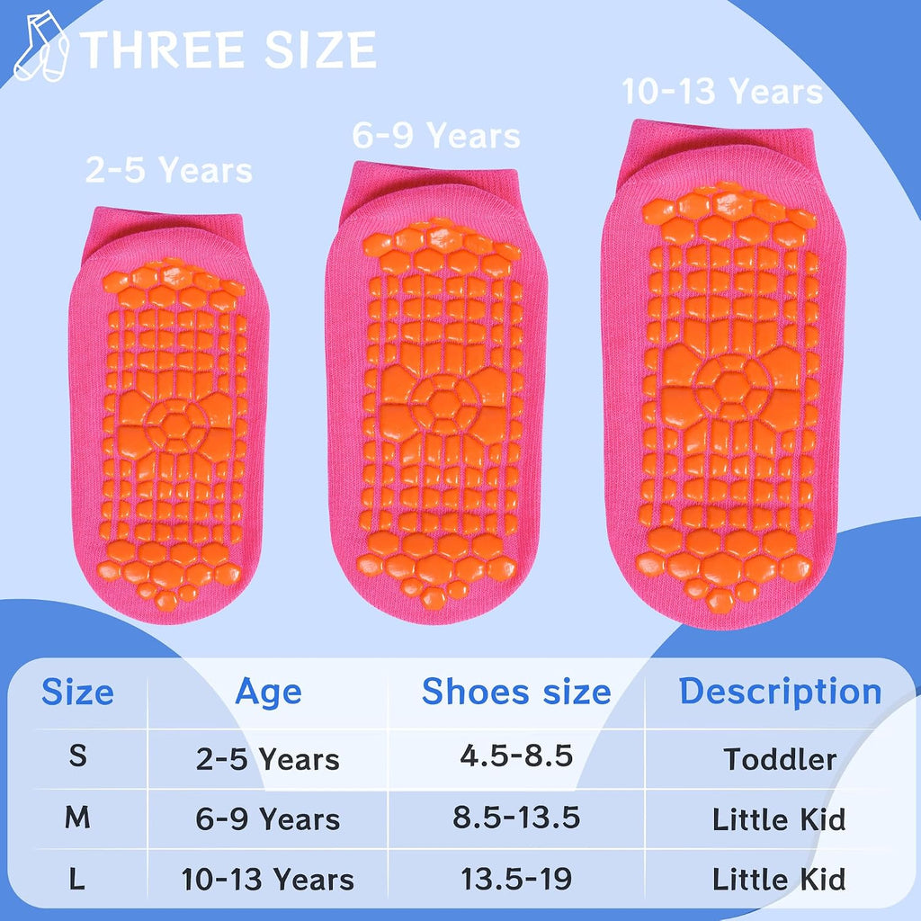 Kids Non Slip Trampoline Socks 6 Pairs, Kids Grip Ankle Socks, Athletic Sock for Boys Girls