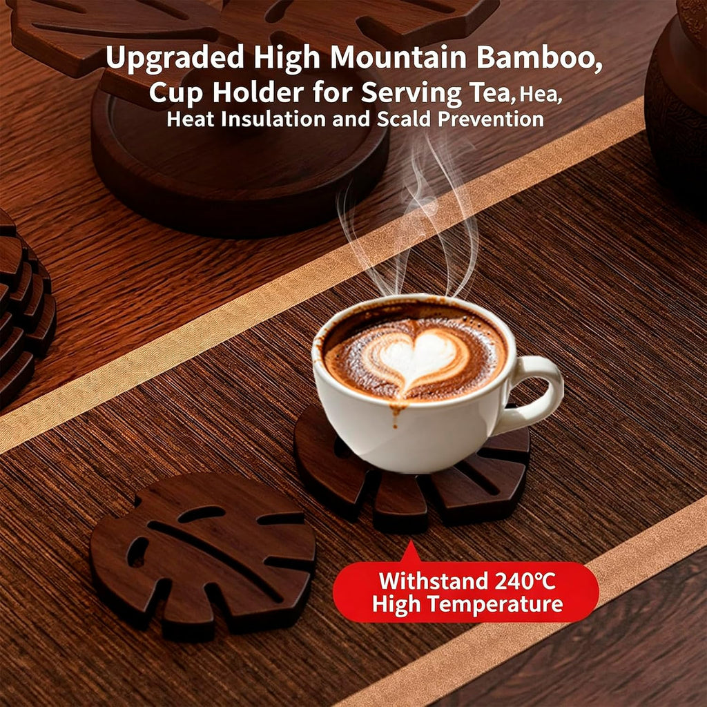 Tree Shape Wooden Trivet Set with Stand, Heat Resistant Coasters - Set of 7