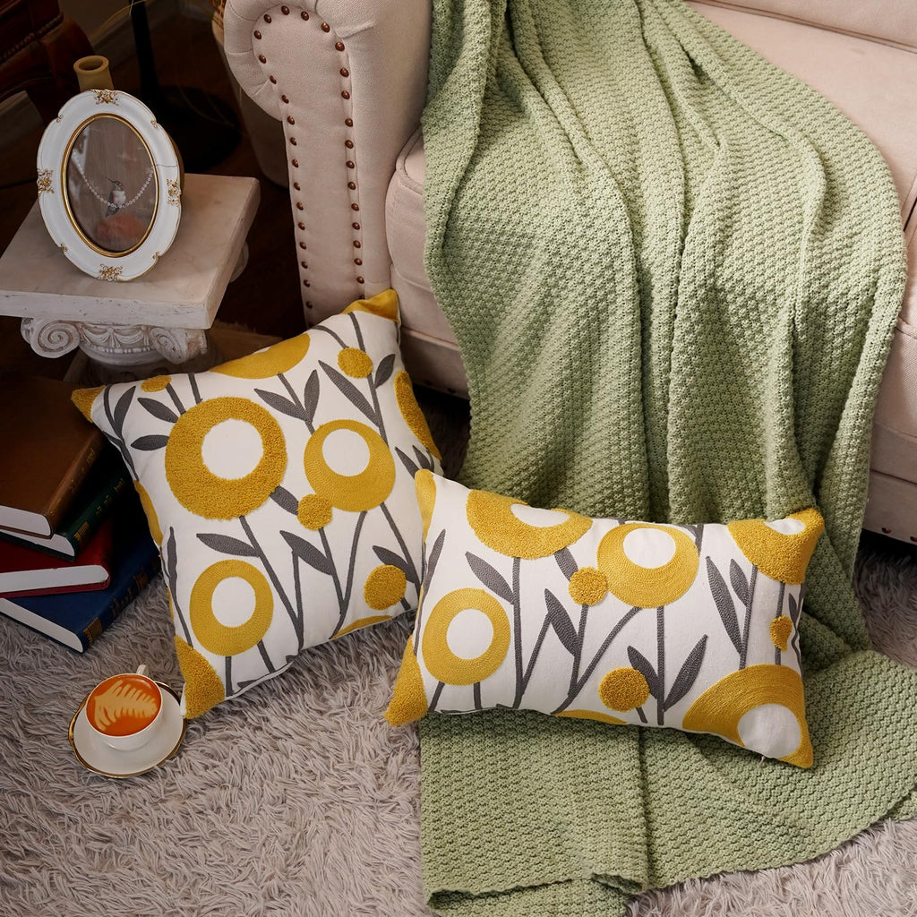 Embroidered Floral Throw Pillow Cover Boho Decorative Pillowcase