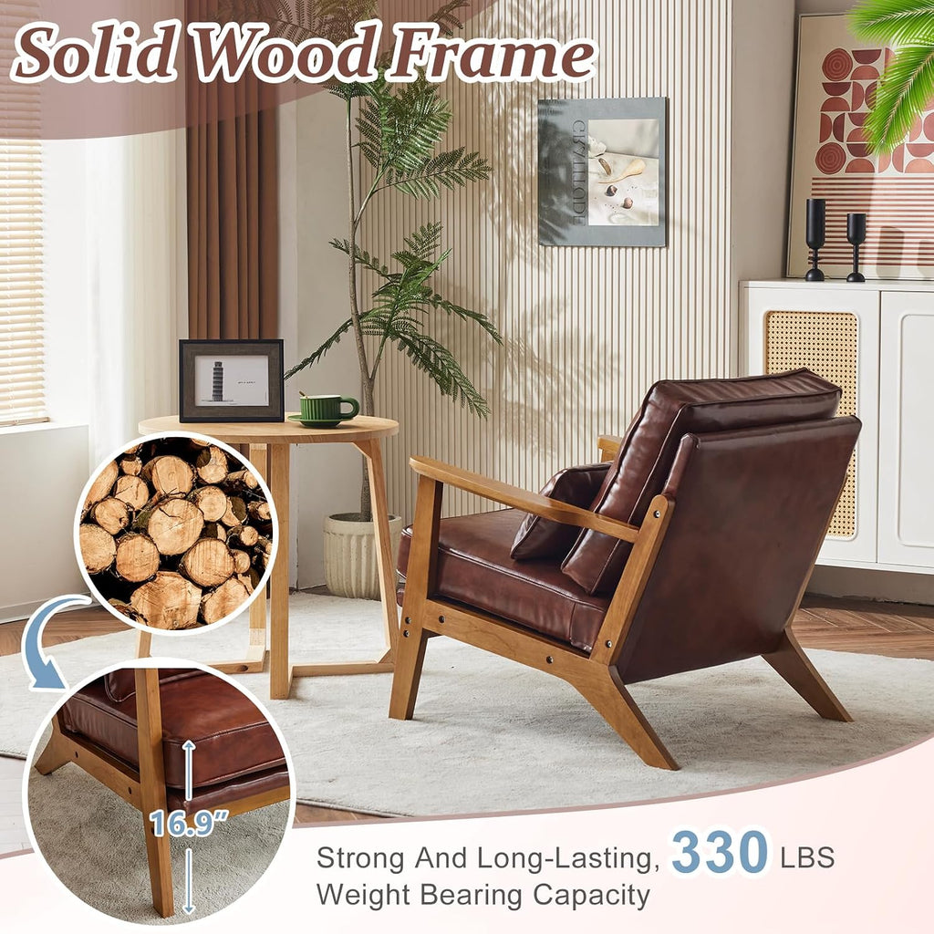 Solid Wood Wide Armrests Accent Chair,Upholstered Mid Century Modern Chair with Pillow,Farmhouse Arm Chair - Set of 2