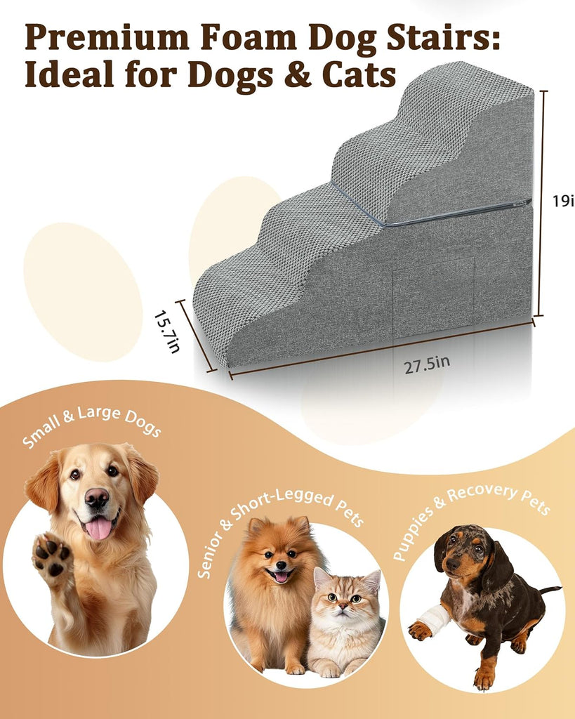Dog Stairs for Bed, 19" H 4 Step Pet Stairs for Small Dogs & Cats