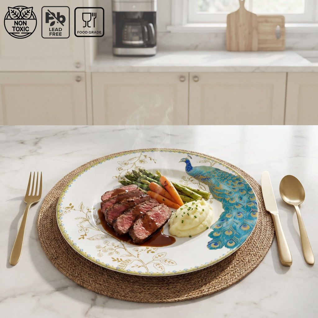 16-Piece Porcelain Dinnerware Set for 4, Elegant Plates and Bowls Sets-White, Teal, Gold Ceramic Dishes, Chip Proof