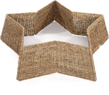 35 Inch Large Woven Christmas Tree Collar Skirt, Rattan, Star